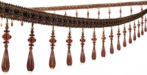 Yalulu 4 Yards Braid Hanging Beads Pendant Tassel Trim Hanging Ball Fringe Fabric Ribbon Trimming DIY Craft Sewing Accessory for Home Curtain Decoration (Deep Coffee) in Saudi Arabia