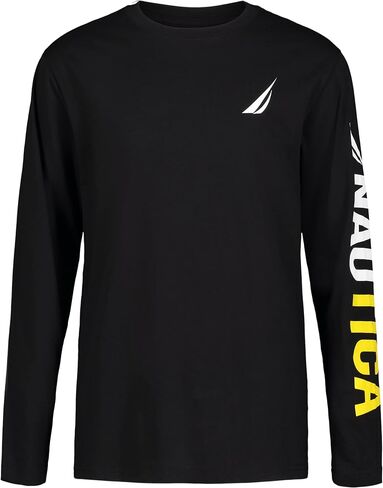 Nautica Boys' Long Sleeve Graphic Crew Neck T-Shirt, Soft, Comfortable, Relaxed Fit in Saudi Arabia
