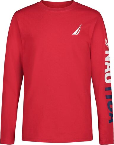 Nautica Boys' Long Sleeve Graphic Crew Neck T-Shirt, Soft, Comfortable, Relaxed Fit in Saudi Arabia