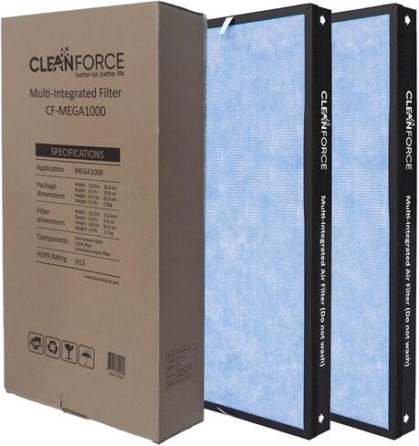 فلتر هواء بديل أصلي متعدد التكامل H13 HEPA من CleanForce لجهاز تنقية الهواء MEGA1000، قطعتان في العبوة، مرشحات الغبار، والسومك، والوبر، ووبر شعر الحيوانات الأليفة، والروائح، إلخ. in Kuwait