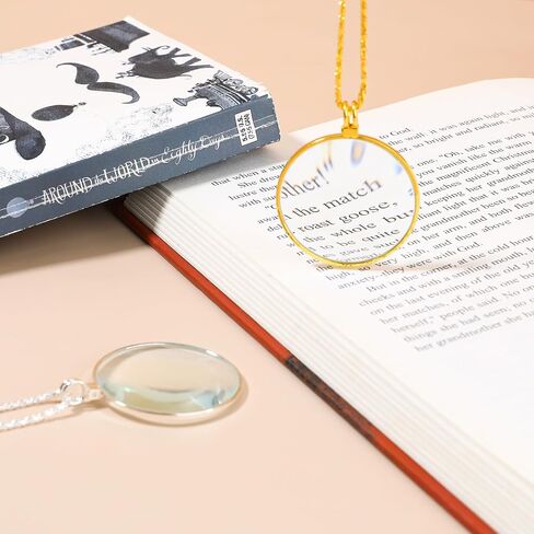 2 Colors 5X Magnifier Monocle Lens Necklace Magnifying Glass loupe on Chain Vintage Magnifying Pendant Necklace with 1.7 Inch Diameter Glass Lens for Reading Newspaper Map,Jewelry,Crafts Needlework in Saudi Arabia