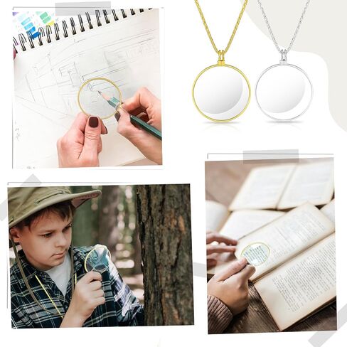 2 Colors 5X Magnifier Monocle Lens Necklace Magnifying Glass loupe on Chain Vintage Magnifying Pendant Necklace with 1.7 Inch Diameter Glass Lens for Reading Newspaper Map,Jewelry,Crafts Needlework in Saudi Arabia