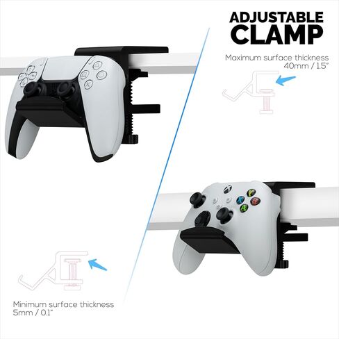 حامل وحدة التحكم في الألعاب المكتبية من BRAINWAVZ مع مشبك قابل للتعديل - تصميم عالمي لأجهزة XBOX، PS5، PS4، الكمبيوتر الشخصي، Steelseries، Steam والمزيد، تقليل الفوضى، سهل التركيب (UGC06) in Kuwait