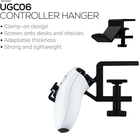 حامل وحدة التحكم في الألعاب المكتبية من BRAINWAVZ مع مشبك قابل للتعديل - تصميم عالمي لأجهزة XBOX، PS5، PS4، الكمبيوتر الشخصي، Steelseries، Steam والمزيد، تقليل الفوضى، سهل التركيب (UGC06) in Kuwait