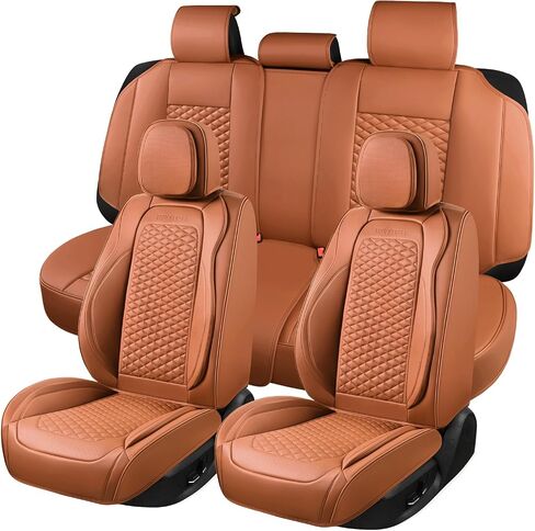 Car Seat Covers Full Set Leather Seat Covers Automotive Seat Covers Universal Car Seat Cover for Most Cars Brown in Saudi Arabia