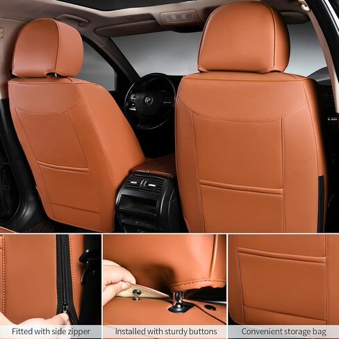 Car Seat Covers Full Set Leather Seat Covers Automotive Seat Covers Universal Car Seat Cover for Most Cars Brown in Saudi Arabia