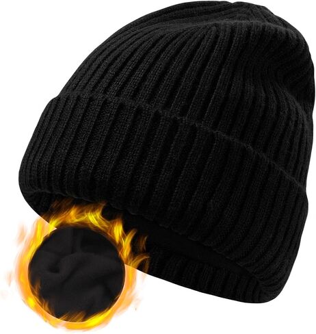 ZTL M/L/XL/XXL Merino Wool Beanie for Men Women, Fleece Lined Large Winter Hat, Big Knitted Cuffed Beanie Ski Skull Cap in Kuwait