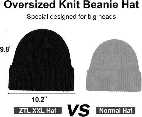 ZTL M/L/XL/XXL Merino Wool Beanie for Men Women, Fleece Lined Large Winter Hat, Big Knitted Cuffed Beanie Ski Skull Cap in Kuwait