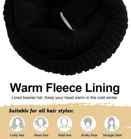 ZTL M/L/XL/XXL Merino Wool Beanie for Men Women, Fleece Lined Large Winter Hat, Big Knitted Cuffed Beanie Ski Skull Cap in Kuwait