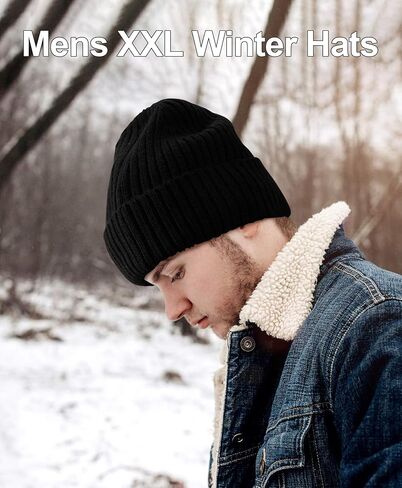 ZTL M/L/XL/XXL Merino Wool Beanie for Men Women, Fleece Lined Large Winter Hat, Big Knitted Cuffed Beanie Ski Skull Cap in Kuwait