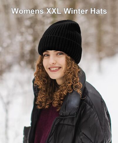 ZTL M/L/XL/XXL Merino Wool Beanie for Men Women, Fleece Lined Large Winter Hat, Big Knitted Cuffed Beanie Ski Skull Cap in Kuwait