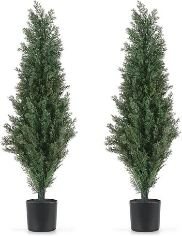 4FT Artificial Cedar Topiary Trees Potted Fake Plants for Outdoors Faux Cypress Trees for Home Front Porch Decor Set of 2 in Saudi Arabia