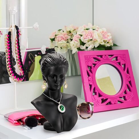 حامل عرض المجوهرات من SOUJOY، حامل حلق تمثال عرض، رأس قلادة من الراتنج الأسود، منظم حامل عرض البوتيك لعرض المجوهرات والقلادة والأقراط in Kuwait