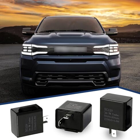 UGSHY 4 قطع مرحل فلاش LED، مرحل سرعة 12 فولت قابل للتعديل، 2 دبوس تحذير من المخاطر، عالمي لمعظم السيارات والدراجات النارية (أسود) in Kuwait