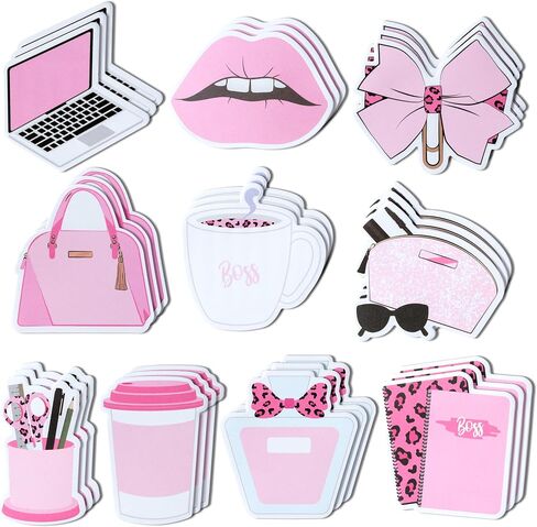 ANGOLIO Pink Boss Sticky Notes - 30 Pads Self-Stick Memo Boss's Day Cute Sticky Notes Bulk Lip Bows Leopard Coffee Pattern Adhesive Page Marker Office Desk Accessories Gifts for Girl Boss's Day in Saudi Arabia