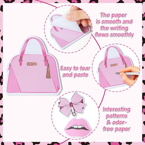 ANGOLIO Pink Boss Sticky Notes - 30 Pads Self-Stick Memo Boss's Day Cute Sticky Notes Bulk Lip Bows Leopard Coffee Pattern Adhesive Page Marker Office Desk Accessories Gifts for Girl Boss's Day in Saudi Arabia