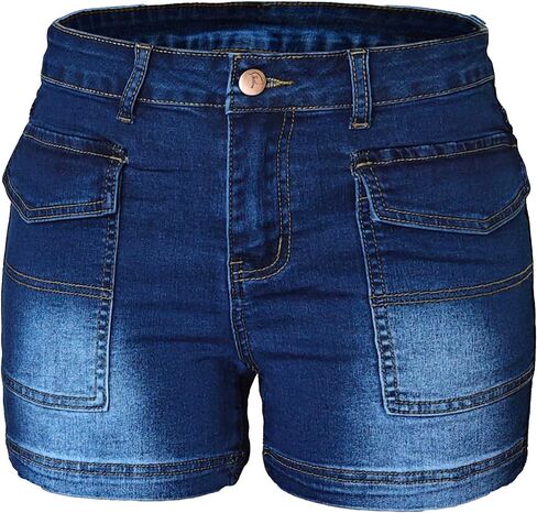 Atditama Women's Flap Pocket Denim Cargo Shorts High Waisted Skinny Slim Jean Shorts 3.5" Inseam Women Shorts in Saudi Arabia