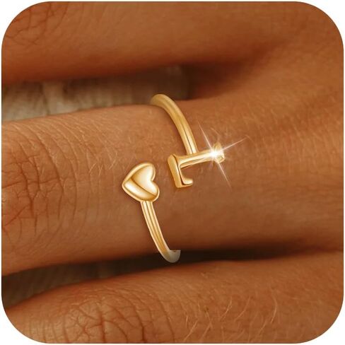 Initial Ring Chunky Gold Rings for Women Gold Filled Ring Rings for Women Non Tarnish Heart Initial Stackable Rings Adjustable Pinky Rings for Teen Letter Rings Jewerly Gift in Saudi Arabia