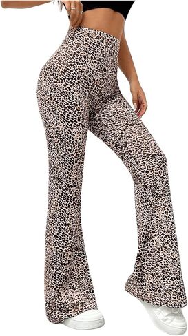 MakeMeChic Women's Leopard Pants Cheetah Print Pants Leggings Y2k High Waisted Bell Bottom in Kuwait