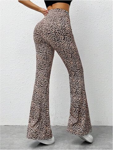 MakeMeChic Women's Leopard Pants Cheetah Print Pants Leggings Y2k High Waisted Bell Bottom in Kuwait