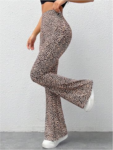 MakeMeChic Women's Leopard Pants Cheetah Print Pants Leggings Y2k High Waisted Bell Bottom in Kuwait