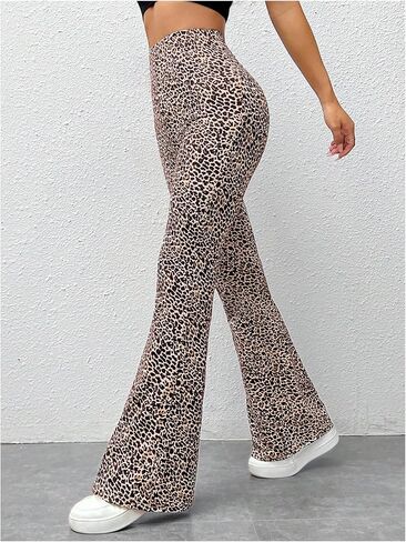 MakeMeChic Women's Leopard Pants Cheetah Print Pants Leggings Y2k High Waisted Bell Bottom in Kuwait