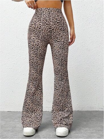 MakeMeChic Women's Leopard Pants Cheetah Print Pants Leggings Y2k High Waisted Bell Bottom in Kuwait