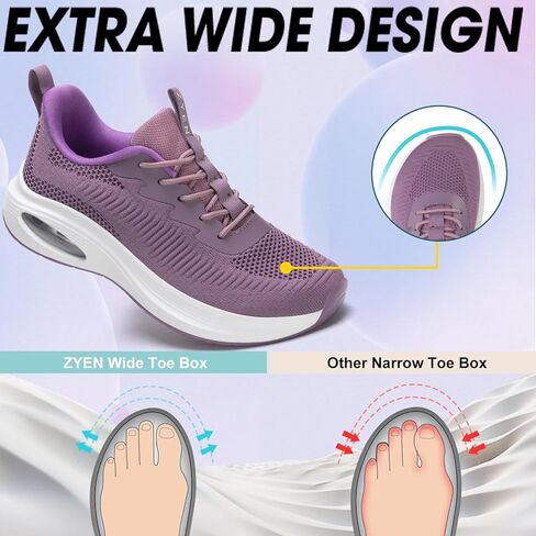 ZYEN أحذية واسعة عند الأصابع للنساء، أحذية جري للطرق، أحذية رياضية واسعة للغاية، تدعم قوس القدم، أحذية رياضية للتنس، أحذية مشي خفيفة الوزن قابلة للتنفس in Kuwait