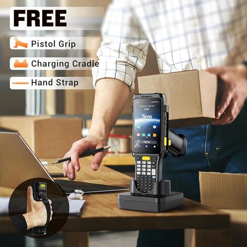 Tera Android 11 Barcode Scanner PDA: 47 Keys Zebra SE4750MR Scan-Range 13FT Qualcomm CPU with Pistol Grip Charge Cradle 6700mAh with Hot-swap IP65 Grade Data Terminal Inventory Scanner P162GC in Saudi Arabia