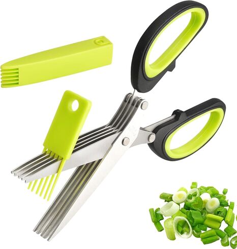 5-Ply Onion Scissors Multifunctional Stainless Steel Kitchen Multi-Layer Scissors Spice Herb Raw Vegetable Scissors Office Shredding Craft Decorative Scissors with Safety Cove in Saudi Arabia