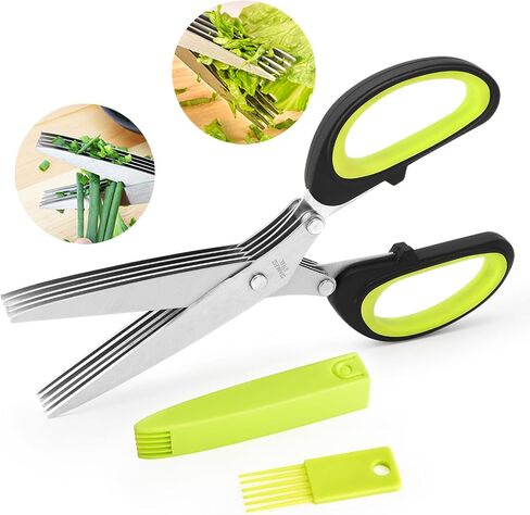 5-Ply Onion Scissors Multifunctional Stainless Steel Kitchen Multi-Layer Scissors Spice Herb Raw Vegetable Scissors Office Shredding Craft Decorative Scissors with Safety Cove in Saudi Arabia
