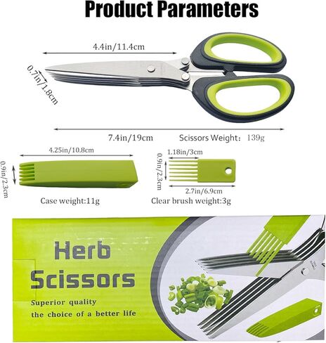 5-Ply Onion Scissors Multifunctional Stainless Steel Kitchen Multi-Layer Scissors Spice Herb Raw Vegetable Scissors Office Shredding Craft Decorative Scissors with Safety Cove in Saudi Arabia