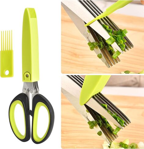 5-Ply Onion Scissors Multifunctional Stainless Steel Kitchen Multi-Layer Scissors Spice Herb Raw Vegetable Scissors Office Shredding Craft Decorative Scissors with Safety Cove in Saudi Arabia