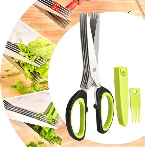 5-Ply Onion Scissors Multifunctional Stainless Steel Kitchen Multi-Layer Scissors Spice Herb Raw Vegetable Scissors Office Shredding Craft Decorative Scissors with Safety Cove in Saudi Arabia