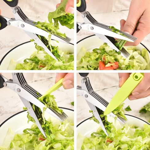 5-Ply Onion Scissors Multifunctional Stainless Steel Kitchen Multi-Layer Scissors Spice Herb Raw Vegetable Scissors Office Shredding Craft Decorative Scissors with Safety Cove in Saudi Arabia