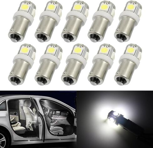 10 قطع ضوء مؤشر LED للسيارة، 12 فولت BA9S-5SMD-5050 استبدال ضوء أداة السيارة، ملحقات إضاءة قراءة السيارات العالمية 0.94 بوصة × 0.35 بوصة × 0.47 بوصة لشاحنة سيارات الدفع الرباعي (أبيض) in Saudi Arabia