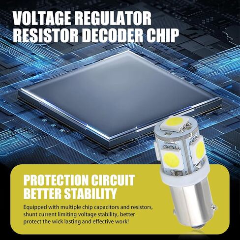 10 قطع ضوء مؤشر LED للسيارة، 12 فولت BA9S-5SMD-5050 استبدال ضوء أداة السيارة، ملحقات إضاءة قراءة السيارات العالمية 0.94 بوصة × 0.35 بوصة × 0.47 بوصة لشاحنة سيارات الدفع الرباعي (أبيض) in Saudi Arabia