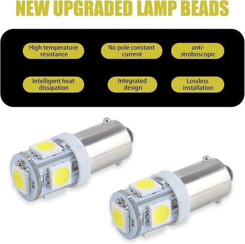 10 قطع ضوء مؤشر LED للسيارة، 12 فولت BA9S-5SMD-5050 استبدال ضوء أداة السيارة، ملحقات إضاءة قراءة السيارات العالمية 0.94 بوصة × 0.35 بوصة × 0.47 بوصة لشاحنة سيارات الدفع الرباعي (أبيض) in Saudi Arabia