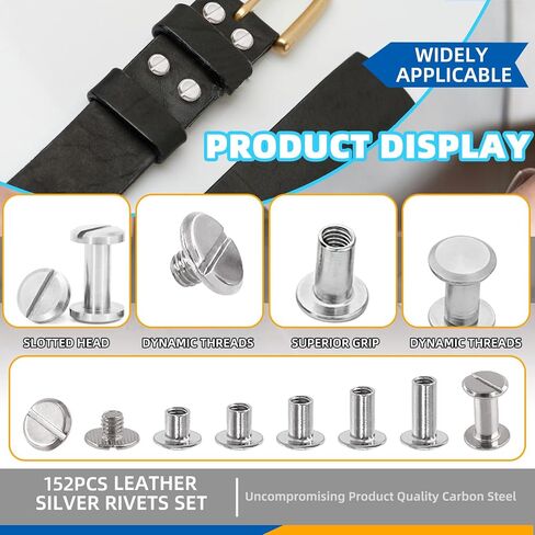 Glarks 150 Sets Bronze Chicago Screws Assorted Kit, M5 x 5mm, 6mm, 8mm, 10mm, 12mm Chicago Rivets and 4x4mm Flat Head Stud Screw, Nail Rivet Chicago Button Screw Posts Metal Accessories in Saudi Arabia