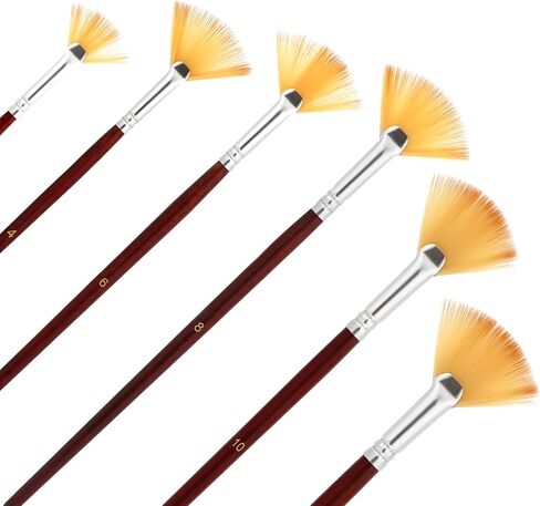6 PCS Fan Brushes Paint Fan Brush for Painting Long Wood Handle Painting Brushes Paint with Nylon Hair Brushes Set Fan Brush for Acrylic Oil Watercolor Gouache Painting Kits in Saudi Arabia