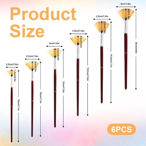 6 PCS Fan Brushes Paint Fan Brush for Painting Long Wood Handle Painting Brushes Paint with Nylon Hair Brushes Set Fan Brush for Acrylic Oil Watercolor Gouache Painting Kits in Saudi Arabia