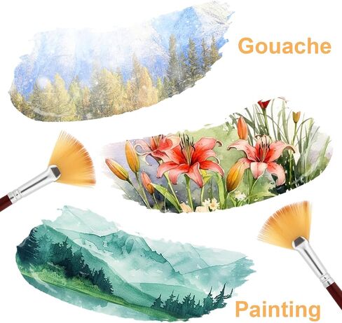 6 PCS Fan Brushes Paint Fan Brush for Painting Long Wood Handle Painting Brushes Paint with Nylon Hair Brushes Set Fan Brush for Acrylic Oil Watercolor Gouache Painting Kits in Saudi Arabia