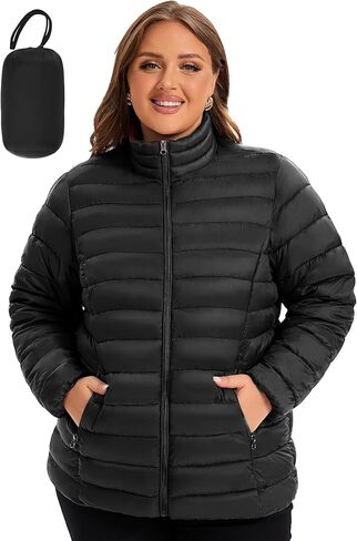 ANOTHER CHOICE Plus Size Puffer Jacket for Women, Lightweight Packable Stand Collar Winter Puffer Coat in Kuwait