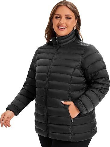 ANOTHER CHOICE Plus Size Puffer Jacket for Women, Lightweight Packable Stand Collar Winter Puffer Coat in Kuwait