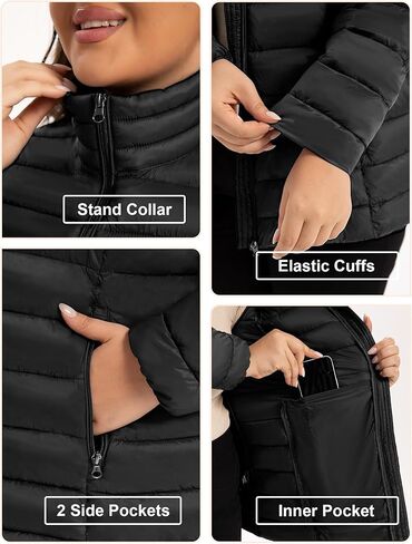 ANOTHER CHOICE Plus Size Puffer Jacket for Women, Lightweight Packable Stand Collar Winter Puffer Coat in Kuwait