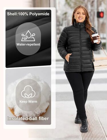 ANOTHER CHOICE Plus Size Puffer Jacket for Women, Lightweight Packable Stand Collar Winter Puffer Coat in Kuwait