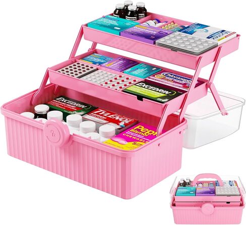 Yieach 13.3 Inch Craft Box Organizer and Medicine Organizer Storage with 2 Tier Tray,Multifunctional Plastic Sewing Organizer,Cute First aid Kit Empty Box with Handle and Craft Supply Organizer,White in Kuwait