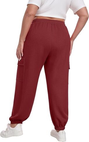 OLRIK Plus Size Pants 2025 Trendy Cargo Sweatpants Adjustable Drawstring Joggers Loose Fit Lounge Trousers with Pockets in Kuwait