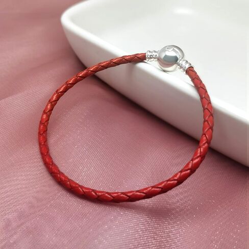 لحظات 3 مللي متر سوار جلد مضفر أحمر سوار دائري المشبك سلسلة سحر لباندورا الأوروبي خرزة ساحرة لتقوم بها بنفسك BR_Lea_Round_R_16 0 in Kuwait