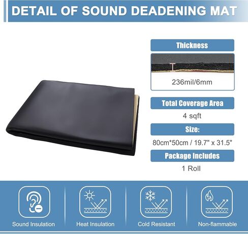 ACROPIX 236mil 6mm 4sqft Universal Sound Deadener Mat 19.7" x 31.5" Closed Cell Foam Heat Shield Material for Car Boat Hood Engine Black - Pack of 1 in Saudi Arabia